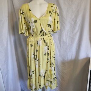 Rachel Roy Plus Size V-Neck, Floral, Size 3X, Flutter Sleeves, Pale Yellow, NWT